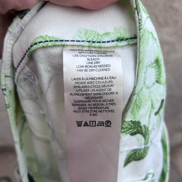 Maeve Anthropologie Colette Crop Linen Wide Leg Pants Green Floral Size 34 - Picture 7 of 8